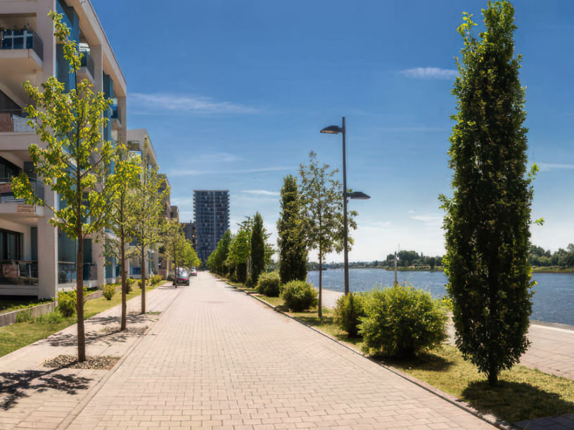 Ungestörtes Landschaftsbild des Überseeparks und der attraktiven Überseepromenade dank der Meyerdiercks Erdanker
